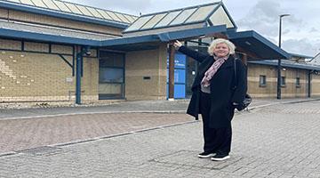 Cllr Dawkins outside Whitstable swimming pool