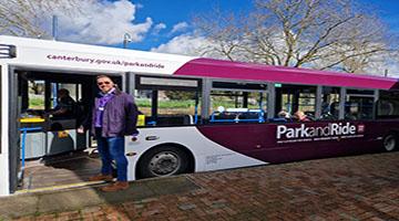 Man stood in front of Park and Ride bus at Sturry Road stop