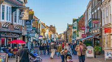Bottom of Canterbury High Street looking up town