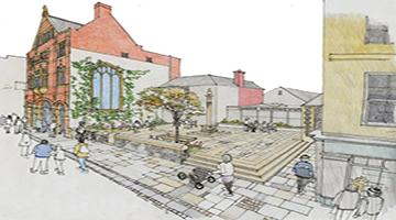 Artist impression of revamped area outside old Nasons' building 