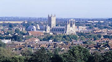 View of Canterbury with the Cathedral and surrounding landscape
