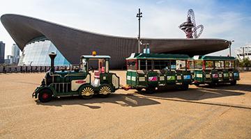 Land train sits on pier