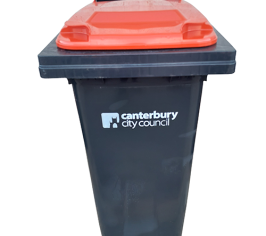 Red recycling bin